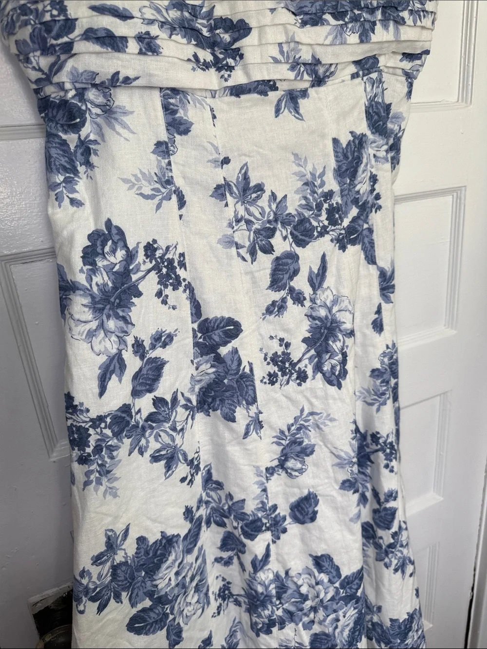Abercrombie & Fitch Emerson Linen-Blend Wide Strap Midi Dress Blue&White Toile L